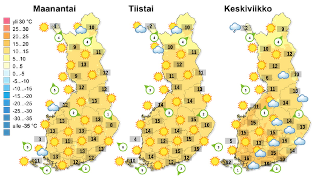 Vesi-, räntä- tai lumisateita ei ole odotettavissa lähipäivinä korkeapaineen pysytellessä Suomen yllä.