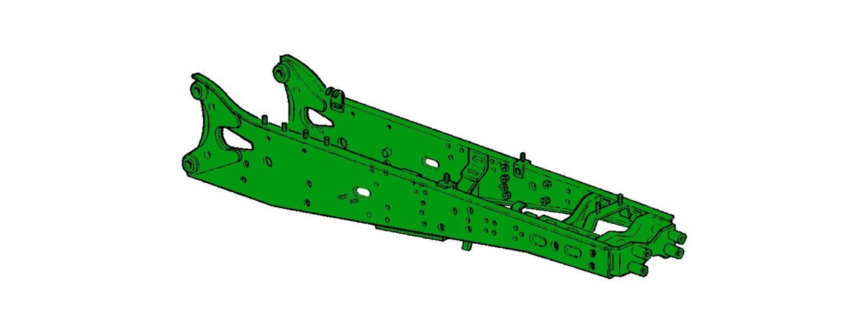 Teräslevystä prässätty runko teki 6100-sarjasta modulaarisen. Kaikissa rungoissa oli valmiina kaikkien lisävarusteiden vaatimat kiinnityspisteet. Tässä kuvassa on hitsaamalla koottu nelisylinteristen mallien runko, kuutosmoottorisissa malleissa runko kootaan pulteilla ja kiinnitys vaihteistoon tapahtuu eri tavalla.