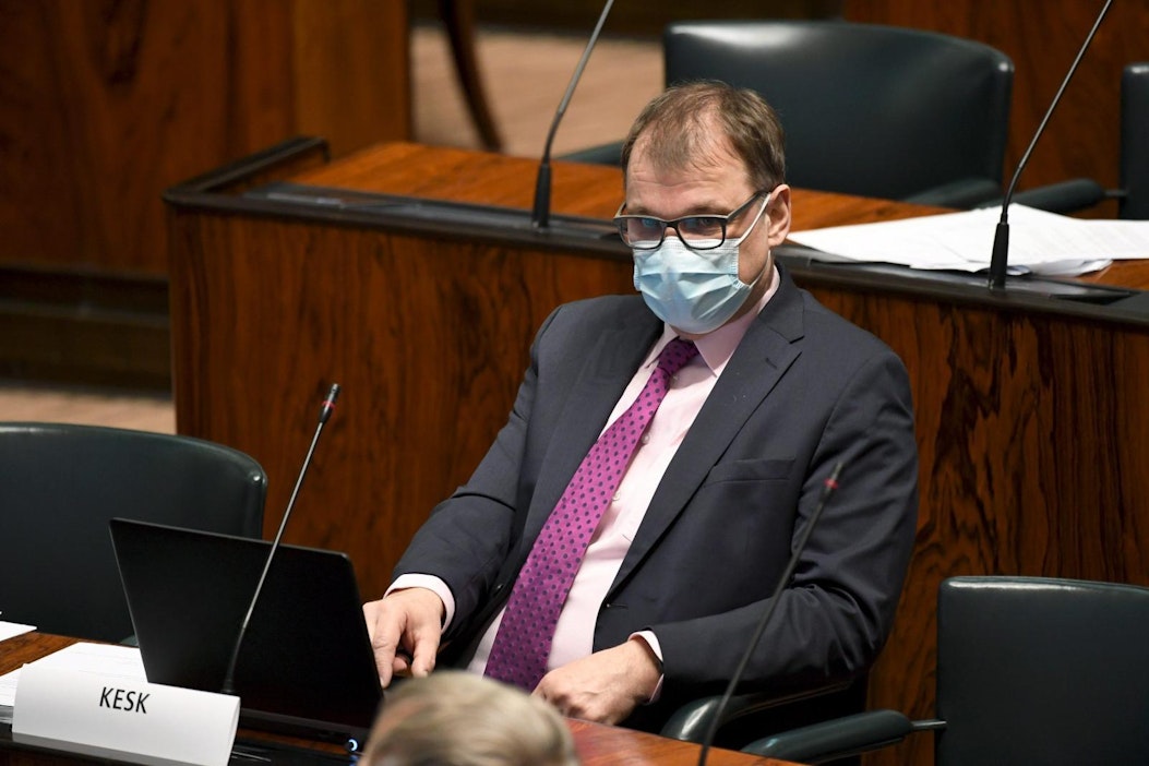 Keskustan Juha Sipilä eduskunnan täysistunnossa maaliskuussa. LEHTIKUVA / JUSSI NUKARI