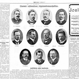 Tampereen Sanomat esitteli Suomen ensimmäisen hallituksen 4.12.1917.
