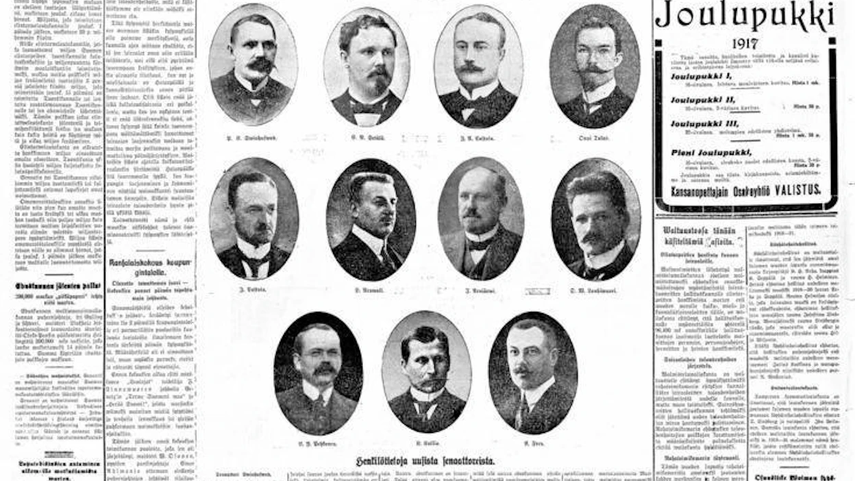 Tampereen Sanomat esitteli Suomen ensimmäisen hallituksen 4.12.1917.