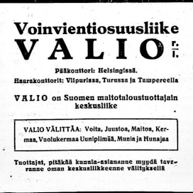 Valio eli Suomen maitotaloustuottajain keskusliike mainosti sata vuotta sitten Maaseudun Tulevaisuudessa.