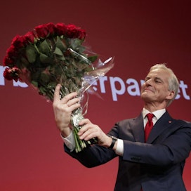 Jonas Gahr Stören johtama työväenpuolue voitti Norja  suurkäräjävaalit. LEHTIKUVA AFP
