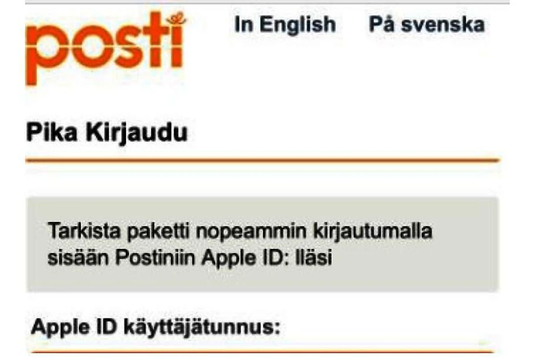 Liikenne- ja viestintävirasto Traficomin Kyberturvallisuuskeskus on julkaissut erehdyttävästi aidolta vaikuttavan kuvan huijareiden kalastelusivusta.