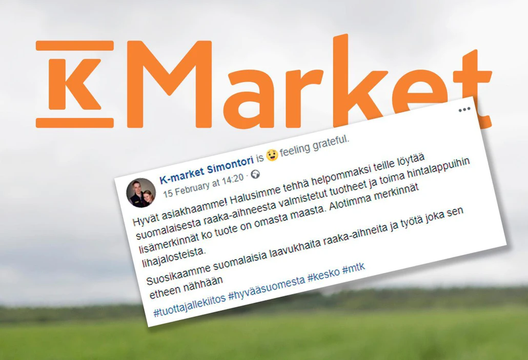 K-market Simontori kertoi tuotevalikoimien merkinnästä viime perjantaina Facebook-sivuillaan.