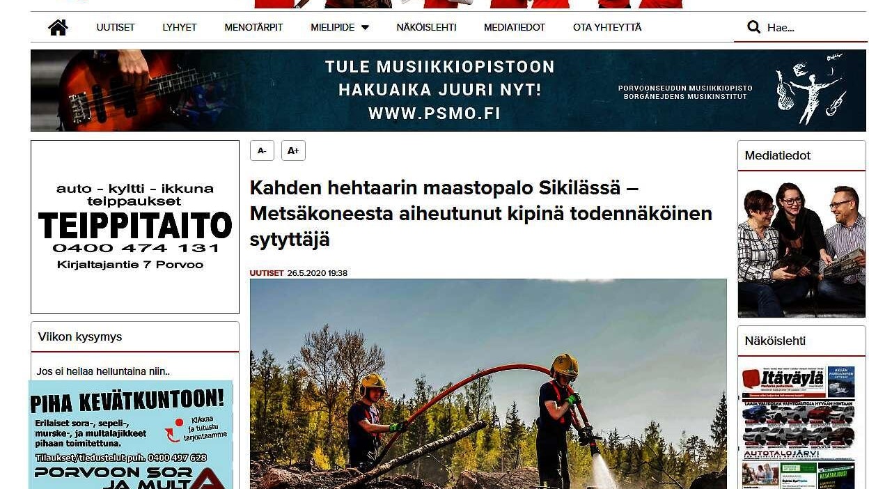 Kuvakaappaus Itäväylän verkkosivulta 26.5.2020.
