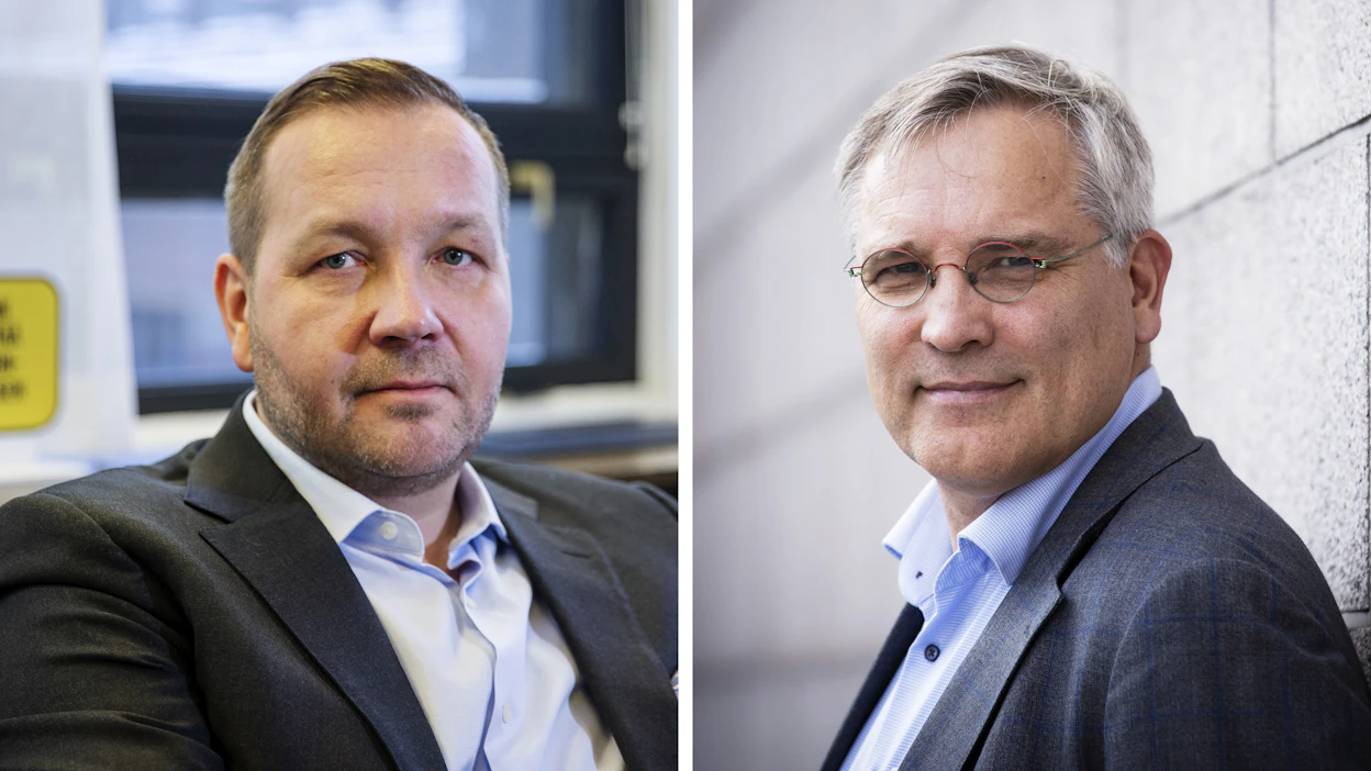 Keskuskauppakamarin Juho Romakkaniemi (vas.) ja Suomen Yrittäjien Mikael Pentikäinen arvioivat Yhdysvaltain presidenttinä aloittanutta Donald Trumpia suomalaisyritysten näkökulmasta.