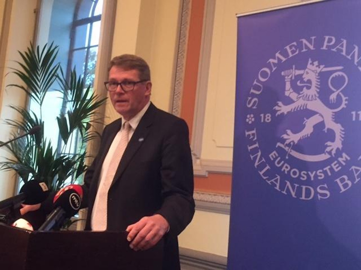 Matti Vanhanen puhui Suomen Pankin johtokunnan jäsenten julkistustilaisuudessa perjantaina.