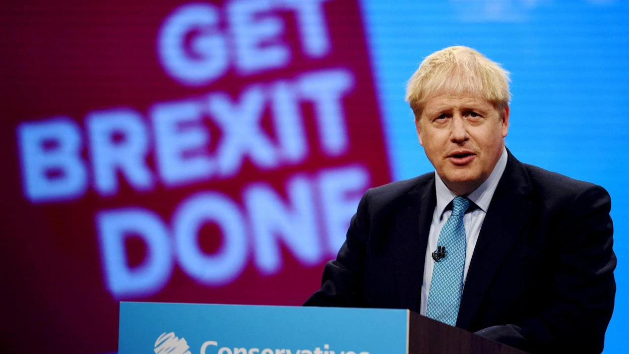 Pääministeri Johnson ei puheessaan avannut kovinkaan tarkasti, mitä Britannia aikoo esittää EU:lle. LEHTIKUVA / AFP