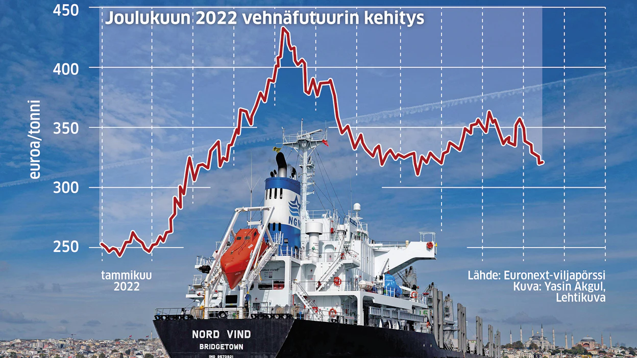 Venäjän hyökkäyssodan ja Ukrainan viljanviennin vaiheet ovat heijastuneet muun muassa vehnän hintaan. Ukrainalaista viljaa kuljettava barbadoslainen Nord Vind-alus odotti lokakuussa Istanbulin edustalla vientisopimukseen kuuluvaa tarkastusta.