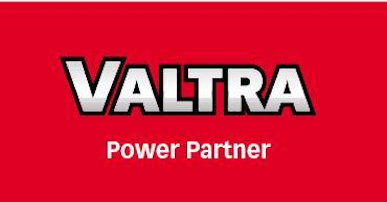 Esimerkki iskulauseen käytöstä brändin yhteydessä. Valtran Power Partner yhdistää traktorin voiman poweriin ja asiakaslähtöisen toimintatavan partneriin.