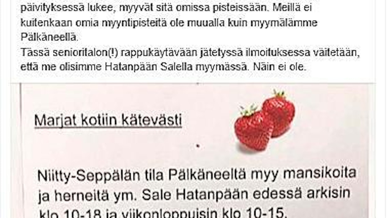 Niitty-Seppälän marjatila julkaisi Facebookissa päivityksen, jossa he kertoivat tilansa nimissä myydyistä marjoista.