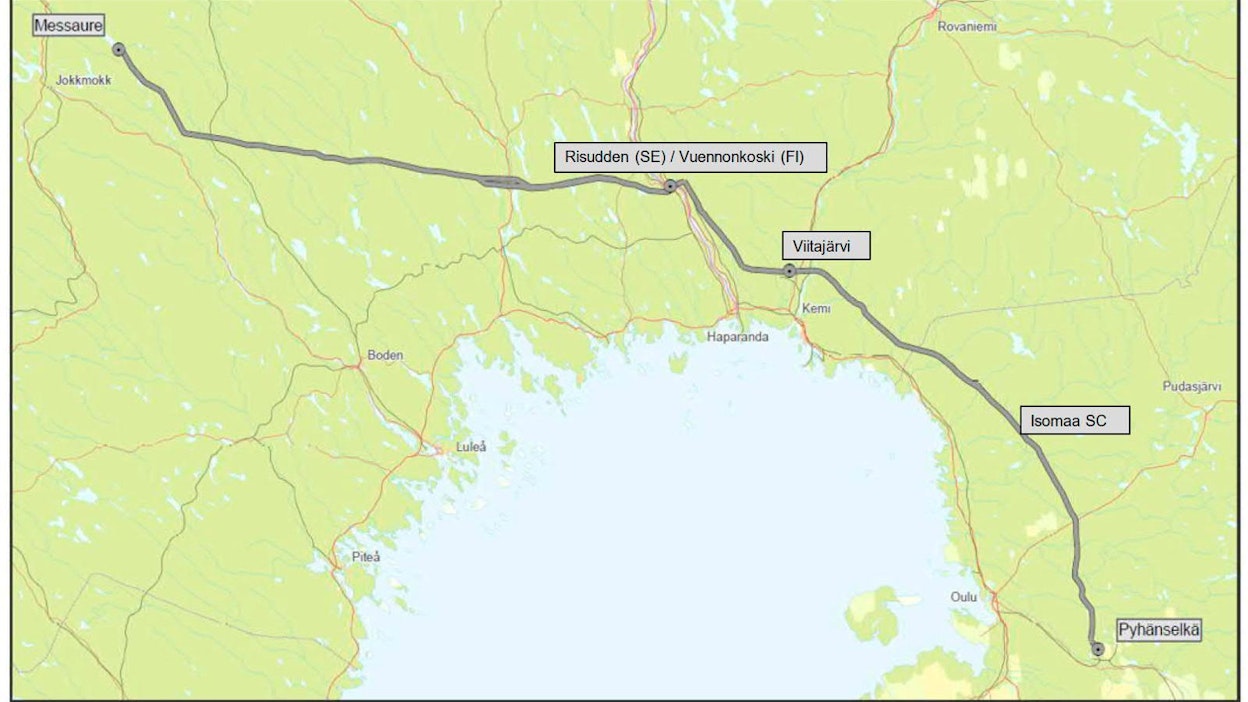 Aurora Linen koko pituus on 380 kilometriä. Suomen puoleiselle osalle mittaa kertyy 200 kilometriä. Pylväiden varaan rakennettavan voimajohdon on määrä valmistua vuonna 2025.
