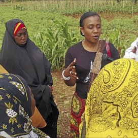 Tansanian puutarhaliiton toimitusjohtaja Jacquelinde Mkindi (keskellä) on saanut varsinkin sansibarilaiset naiset innostumaan vihannestuotannosta. FFD