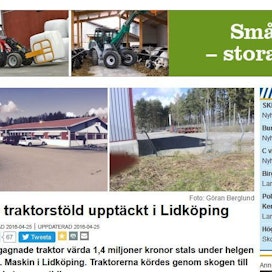 Ammattimaiset traktorivarkaudet piinaavat Ruotsia. Viikonloppuna vietiin kolme uudehkoa konetta. Kuvankaappaus otettu ATL:n sivuilta.
