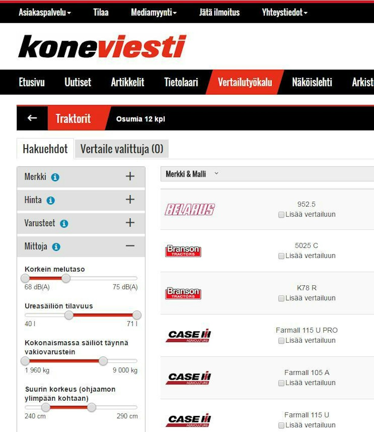 Koneviestin nettisivuilla avattava uusi palvelu helpottaa traktoreiden teknisten tietojen etsimistä ja vertailua. Palvelu toimii myös kännykässä, joten tekniset tiedot voi tarkistaa vaikka vaihtokonetta etsittäessä.