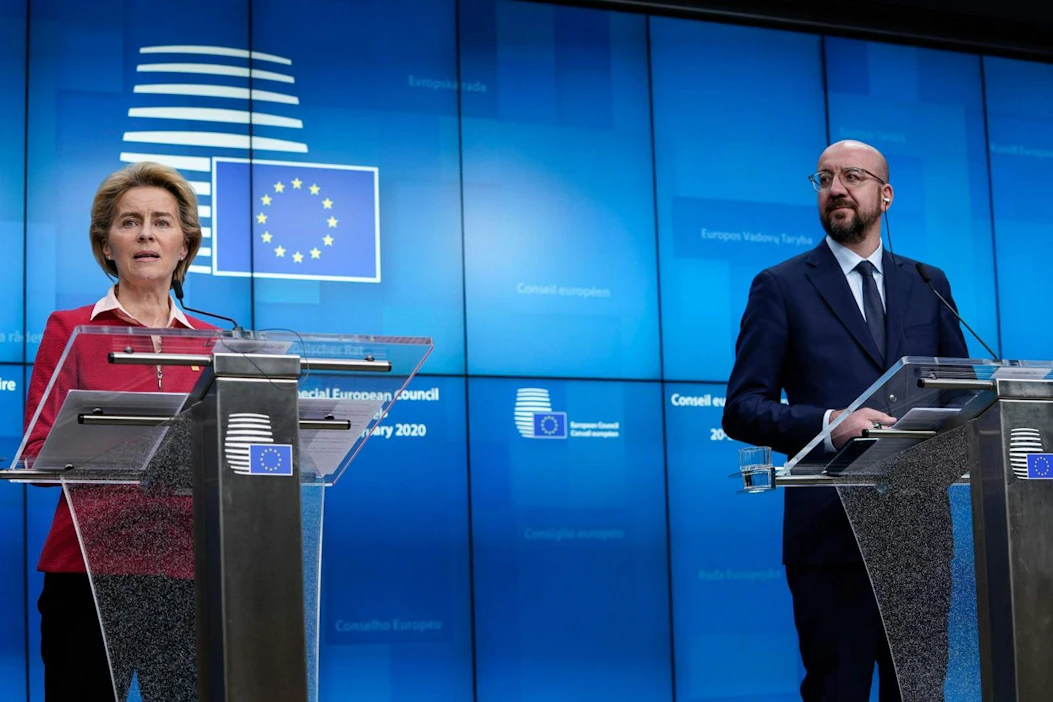 EU-komission puheenjohtaja Ursula von der Leyen ja Eurooppa-neuvoston puheenjohtaja Charles Michel. LEHTIKUVA / AFP
