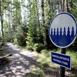 Opastetaulu Etelä-Konneveden kansallispuistossa 6. elokuuta 2019. LEHTIKUVA / ANNE SALOMÄKI