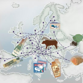 Usein ruokaväärennökset kulkevat tulliylitarkastajan mukaan Etelä-Euroopasta muualle Eurooppaan. Hän uskoo kuitenkin, että ruokaväärennökset eivät kulje läheskään aina suorinta mahdollista reittiä lähtöpisteestä päämääräänsä.