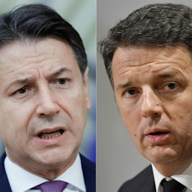 Riidoissa ovat etenkin  pääministeri Giuseppe Conte (kuvassa oik.) ja entinen pääministeri Matteo Renzi. LEHTIKUVA/AFP