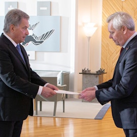 Presidentti Sauli Niinistö vastaanotti pääministeri Antti Rinteen eropyynnön presidentin virka-asunnossa Mäntyniemessä.,