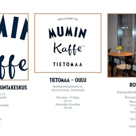 Rovaniemen Mumin Kaffe on toiminut franchising-yrittäjien vetämänä Sampotalon kauppakeskuksessa vuodenvaihteesta saakka. Kuvakaappaus muumikahvilaketjun verkkosivulta.