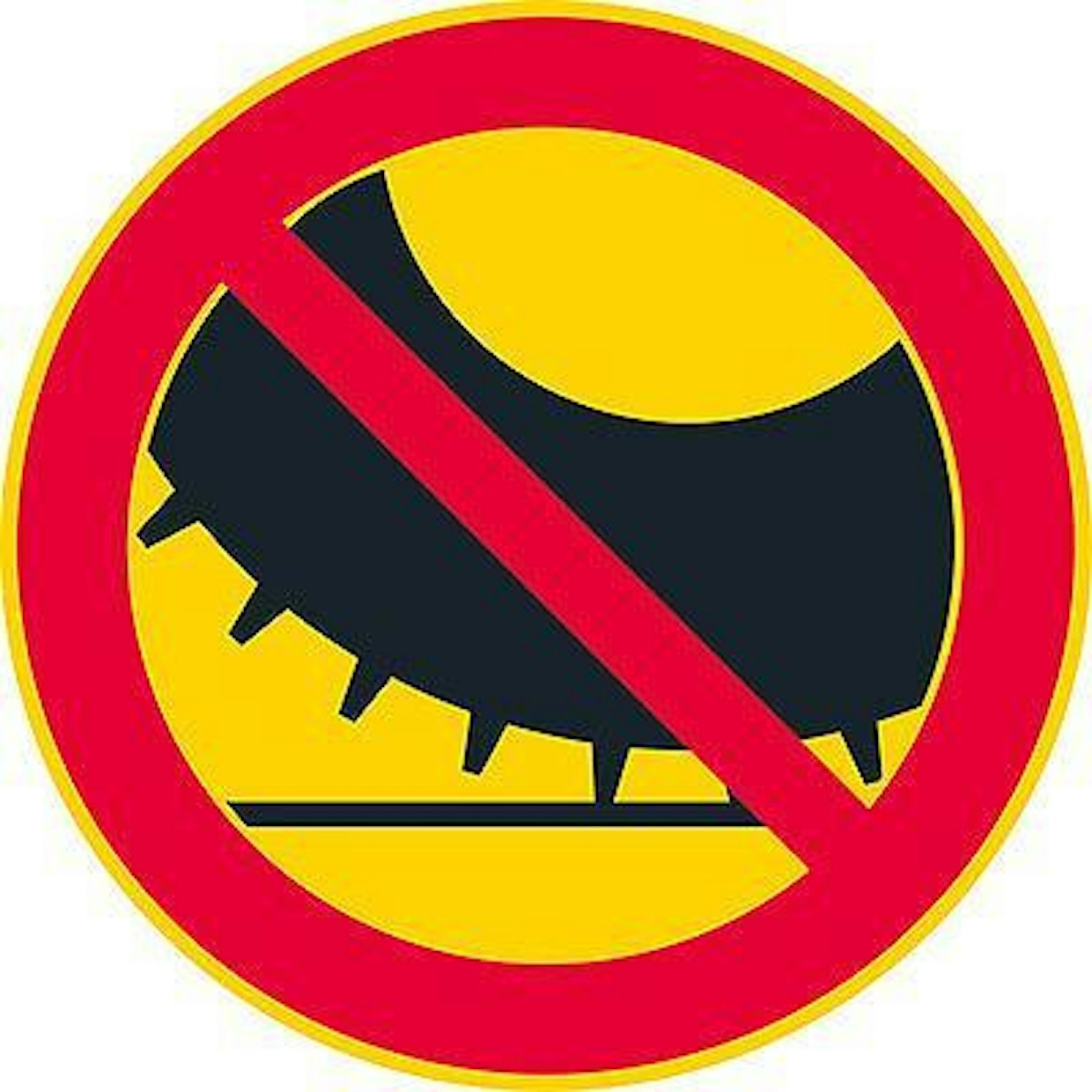 2. Nastarenkailla varustetulla moottorikäyttöisellä ajoneuvolla ajo kielletty -merkki kertoo luonnollisesti nastarengaskiellosta. Merkkiä on käytetty esimerkiksi Ruotsissa ydinkeskusta-alueilla.