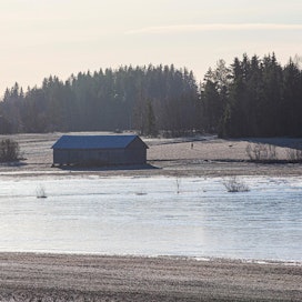 Vesi nousi Ypäjällä pelloille helmikuun lopulla pelloille.