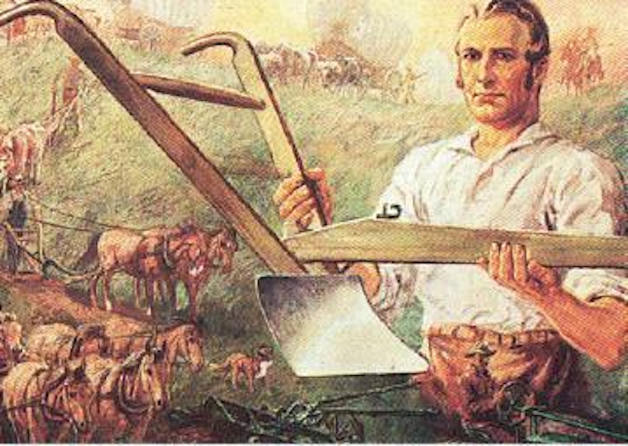 John Deere teki tarinan mukaan ensimmäisen patenttiauransa erään sahalaitoksen pihalta löytämästään sahanterän kappaleesta. Tuolloin elettiin vuotta 1837. Mississipinlaakson maa tarttui lujasti valurautaiseen auransiipeen, mutta tämä sheffield-teräksestä taottu siipi pysyi kirkkaana ja kyntötyö saattoi jatkua keskeytymättä. Myös siiven kovera muotoilu oli tuolloin uutta ja osaltaan esti maan tarttumista.