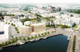 Wood City kohoaa Helsingin Jätkäsaareen. Kuva on SRV:n havainnekuva.