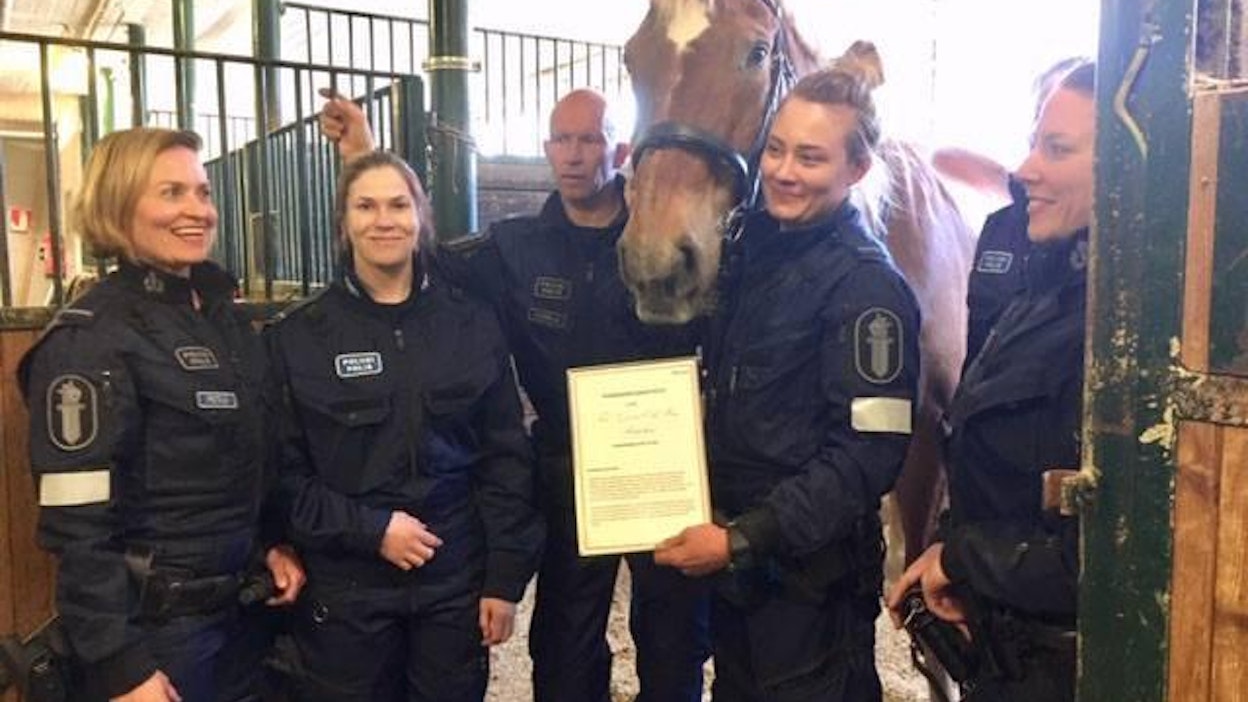 Poke pääsi poseeraamaan työkavereidensa kanssa.