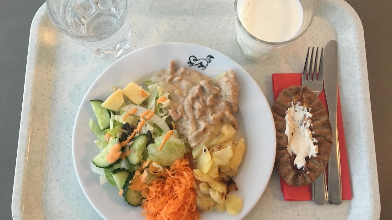 Pippurinen porsaanlihapata oli mureaa ja maukasta. Plussaa myös karjalanpiirakoista.