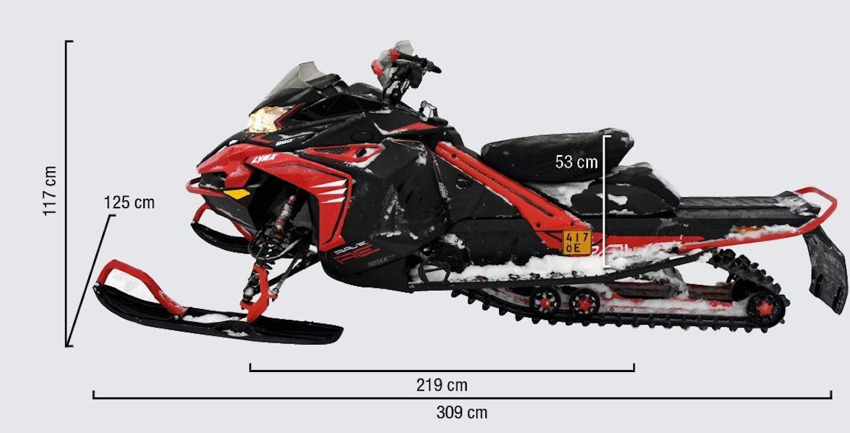 Lynx Rave 850 RE 3500 E-Tec -kelkan mitat.
