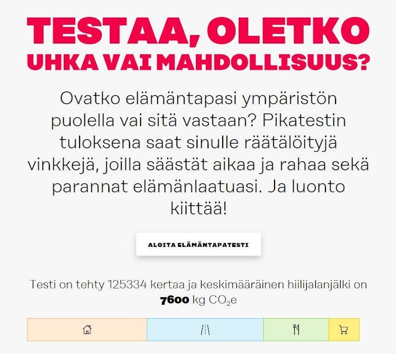 Kuvakaappaus testisivulta