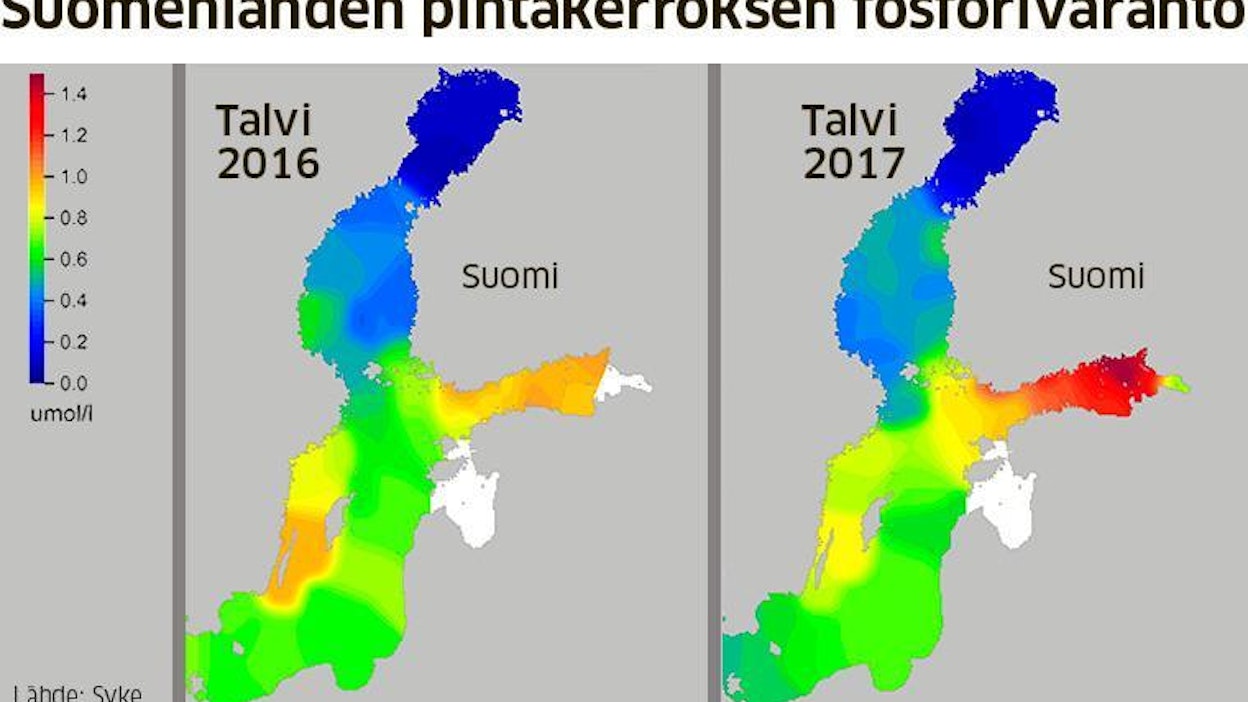 Syksyn idänpuolen tuulet ja joulu–tammikuun vaihtelevat tuulet nostivat Itämeren pohjanteista runsaasti fosforipitoista vettä Suomen merialueille.