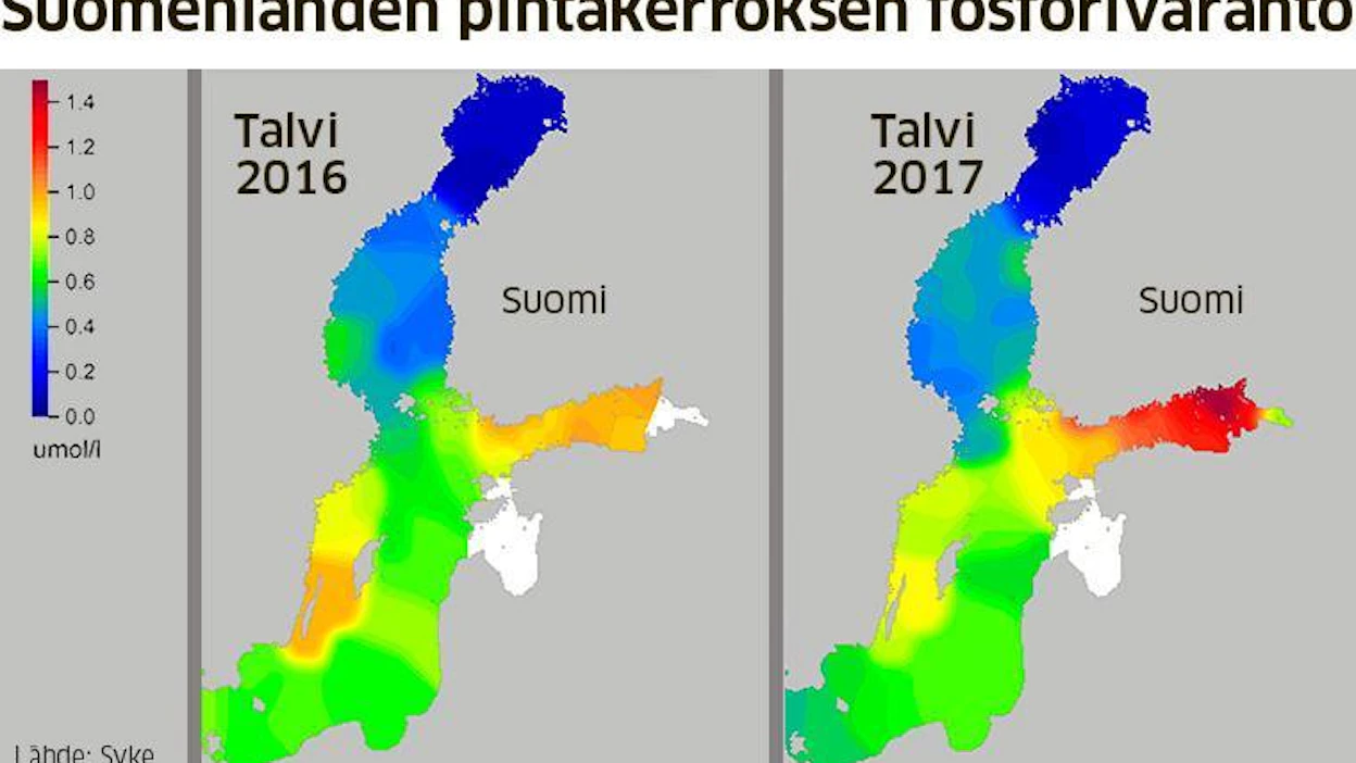 Syksyn idänpuolen tuulet ja joulu–tammikuun vaihtelevat tuulet nostivat Itämeren pohjanteista runsaasti fosforipitoista vettä Suomen merialueille.