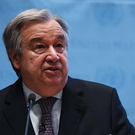 YK:n pääsihteeri Antonio Guterres puhui Pariisin ilmastosopimuksen puolesta. LEHTIKUVA/AFP