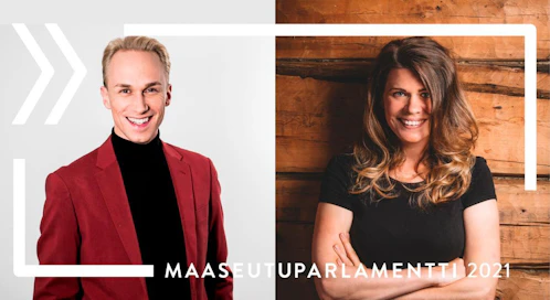 Tapahtumaa luotsaa juontajapari Inari Fernández ja Christoffer Strandberg.