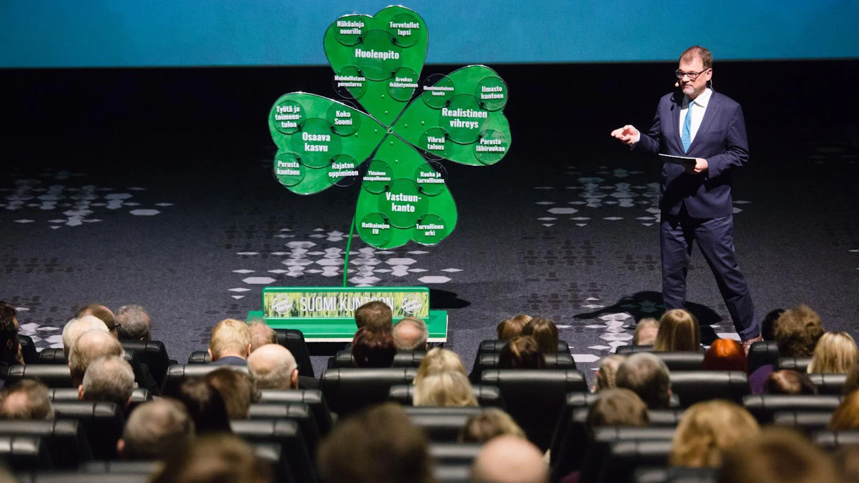 Keskustan puheenjohtaja Juha Sipilä esitteli puolueen eduskuntavaaliohjelmaa lauantaina Helsingin Tennispalatsissa.