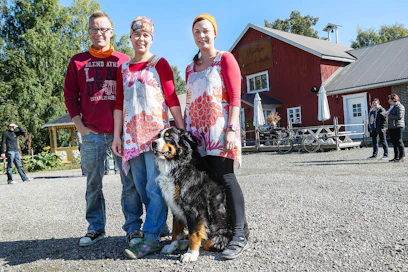 Jyrki ja Päivi Hasila sekä Sanna Vallius hoitavat maatalouden sivuelinkeinona Myllyn Kuppia ja kakkua. Leon tehtävänä on tervehtiä vieraita ystävällisesti.
