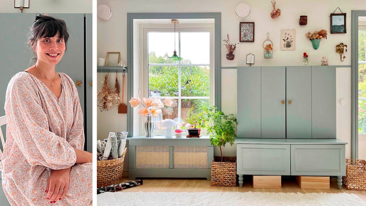 Mia Claesson haki olohuoneeseensa maaleilla englantilaista kartanotyyliä.