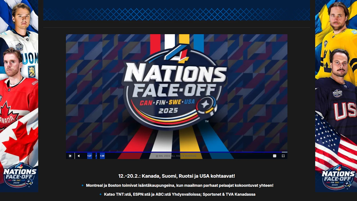 Ensimmäistä kertaa pelattavan NHL 4 Nations Face-Off -tapahtuman televisiointioikeudet ovat Suomessa Nelonen Medialla.