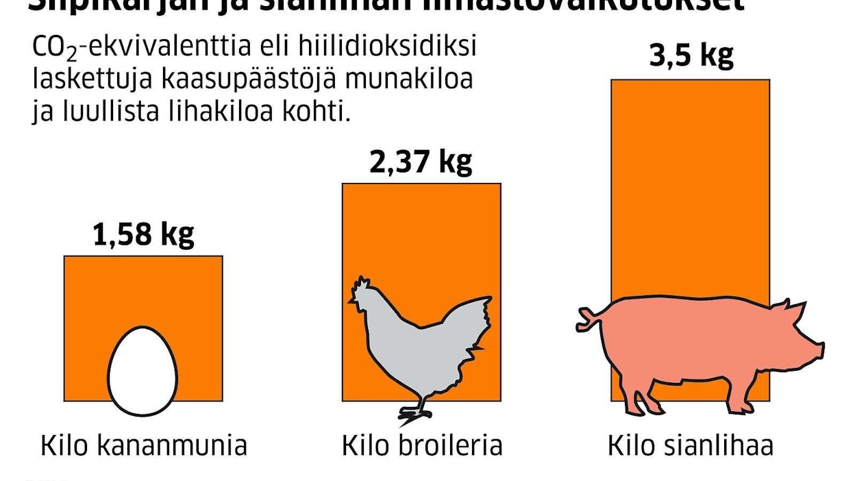 Kananmunan ympäristövaikutukset ovat tutkituista eläinkunnan tuotteista pienimmät, alle puolet sianlihan ympäristövaikutuksista.