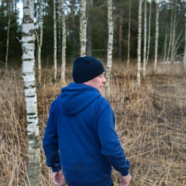 Jukka Syrjälä on tyytyväinen 15 vuotta sitten istutettuun koivikkoonsa, joka oli välillä jo tuhoon tuomittu.