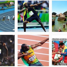 Kuvankaappaus Instagram päivityksistä tunnuksella Rio2016.Usain Bolt otti viime yönä kolmannen peräkkäisen olympiakultansa sadalla metrillä.