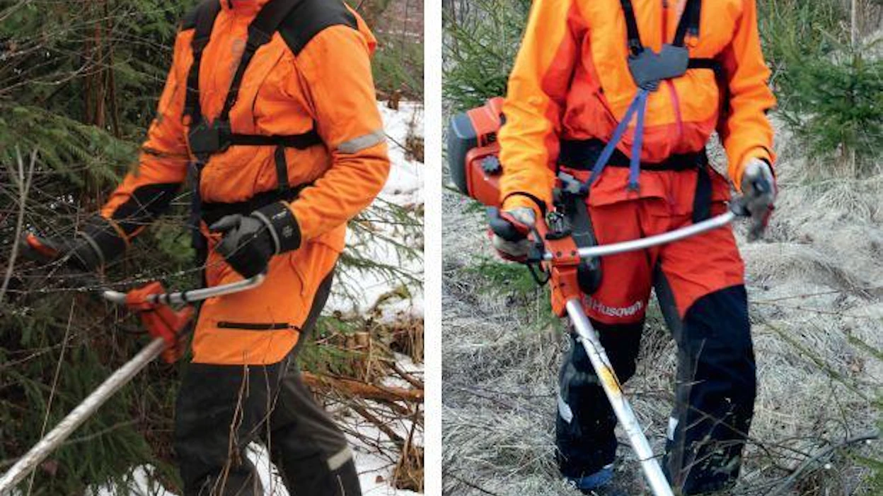 Ammattimaisessa raivaussahatyöskentelyssä asu on kovilla. Vaatimukset ovat erilaiset kuin hakkuulla: notkeat liikkeet ja etenkin housujen kulutuskestävyys ovat tärkeitä paljon liikkuvassa työskentelyssä.