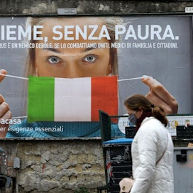 Italia oli ensimmäinen maa, jota korona kuritti Euroopassa. LEHTIKUVA / AFP