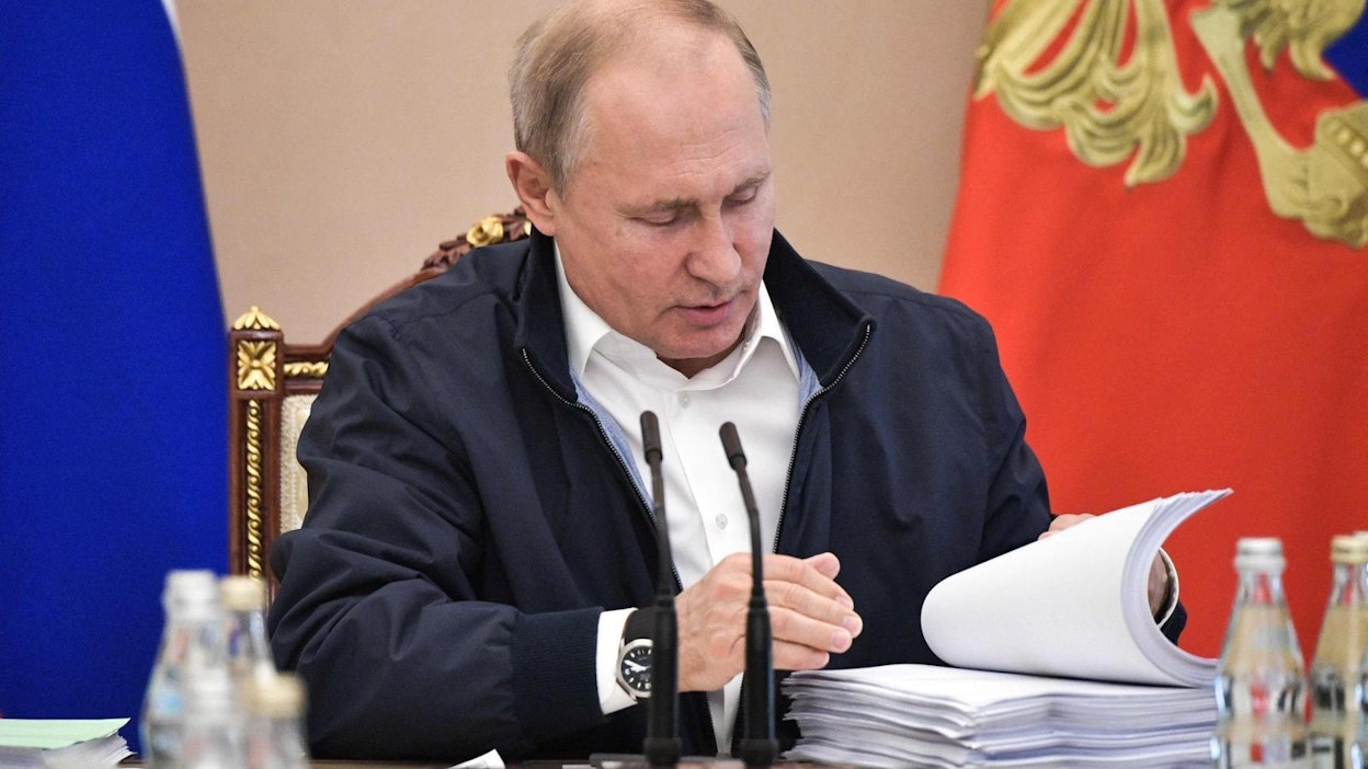 Presidentti Putinin suora kyselytunti televisiossa on kestänyt aiempina vuosina parhaimmillaan yli kolme tuntia. LEHTIKUVA / AFP