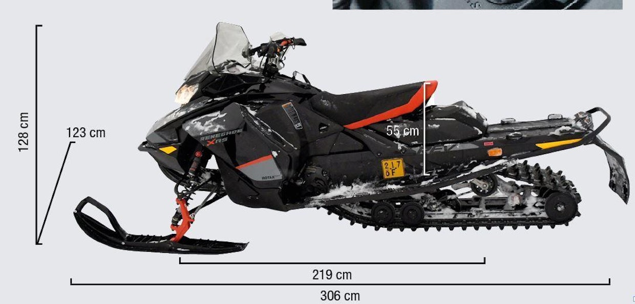 Ski-Doo Renegade X-RX 137” -moottorikelkan mitat