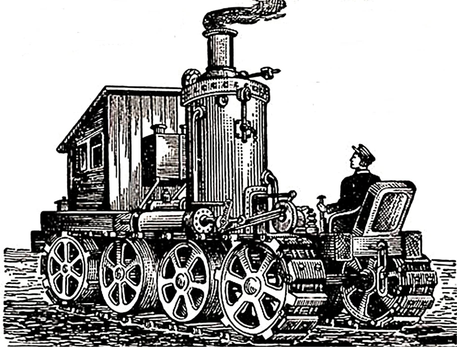 Venäläisen F.A.Blinovin (1831–1902) kehittämää höyrytraktoria pidetään ensimmäisenä telakoneena. Amerikassa oli tehty aiemminkin joitakin yrityksiä, mutta vuonna 1896 Saratovin näyttelyssä ensiesittelyn saanut 20 hv:n telavetäjä oli toimivin. Kummallekin telalle oli oma höyrykoneensa ja toisen tehoa vähentämällä traktori saatiin kääntymään. Ohjaaja sai olla herroiksi puukopissa, masinisti istui takana raakaöljyllä lämmenneen pannun äärellä.